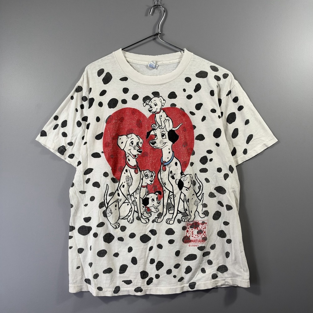 Vintage Disney 101 Dalmatians Shirt Mens Large White Dog Heart Spots Graphic Tee